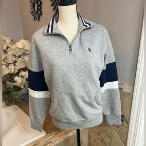 Ralph Lauren Gray and Navy Zip-Up Sweater